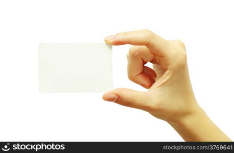 card blank in a hand isolated on white