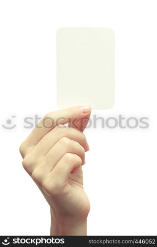 card blank in a hand isolated on white