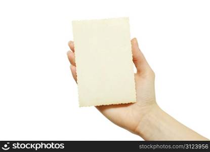 card blank in a hand on white