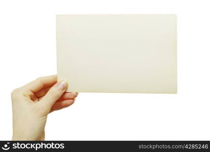 card blank in a hand on white