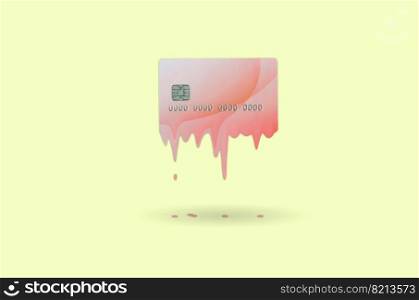 Card expires soon concept shows liquid credit card that is dissolving down by melting. Surreal style image. Pastel yellow background color. Card expires soon concept. Melted credit card