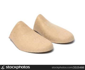 cardboard brown liners on shoes isolated on white background