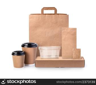 Cardboard packaging set. Pizza, burger and fast food delivery boxes and packs, blank shopping bags. Disposable coffe cup, takeaway package mockups.