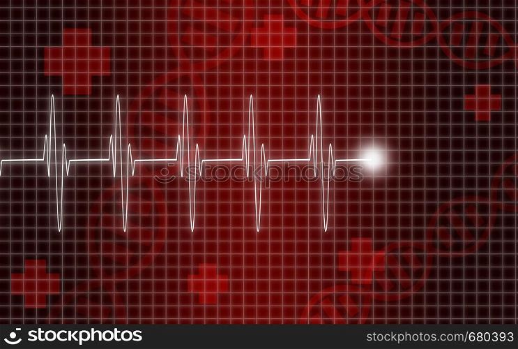 Cardiogram on the red screen,3D rendering