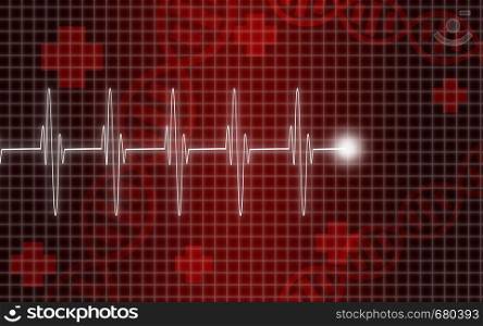 Cardiogram on the red screen,3D rendering