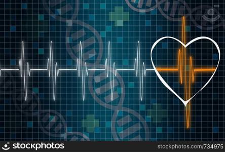 Cardiogram with red heart shape banner,3D rendering