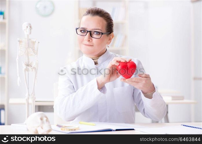 Cardiologist with red heart in medical concept