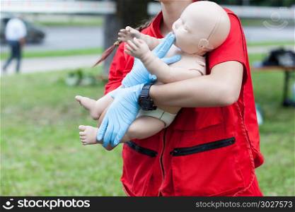 Cardiopulmonary resuscitation - CPR. Child or infant first aid training.