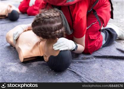 Cardiopulmonary resuscitation - CPR. First aid training detail.