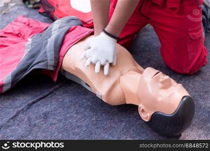 Cardiopulmonary resuscitation - CPR. First aid training detail. Cardiac massage.