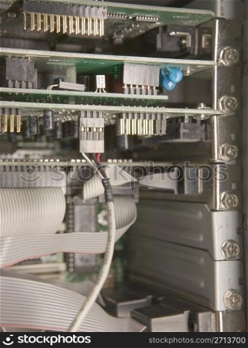 Cards and cables inside a personal computer
