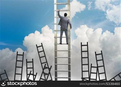 Career concept with businessman climbing ladder