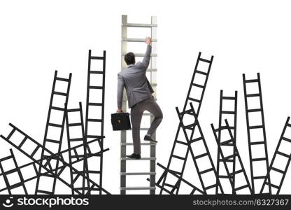 Career concept with businessman climbing ladder