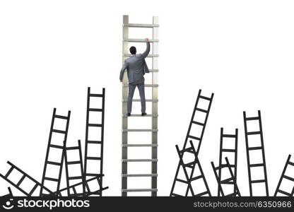 Career concept with businessman climbing ladder