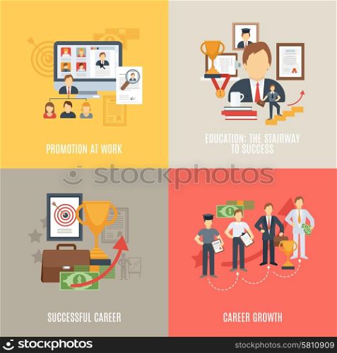 Career design concept set with work promotion flat icons isolated vector illustration. Flat Career Set