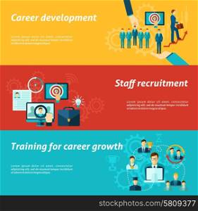 Career development horizontal banner set with staff recruitment business training elements isolated vector illustration. Career Banner Set