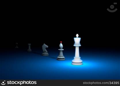 Career growth. Horizontal chess composition. Available in high-resolution and several sizes to fit the needs of your project. 3D renderi illustration. Black background layout with free text space.