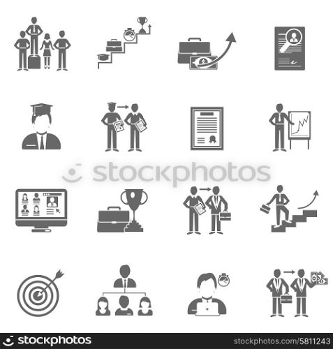 Career ladder success and leadership black icons set isolated vector illustration. Career Icons Black Set