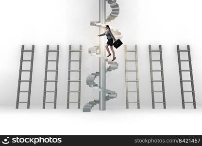 Career progression concept with ladders and staircase