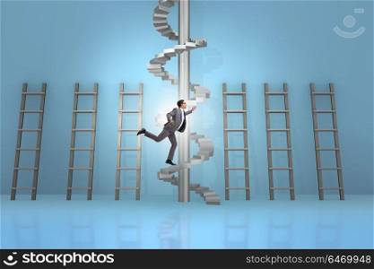 Career progression concept with ladders and staircase