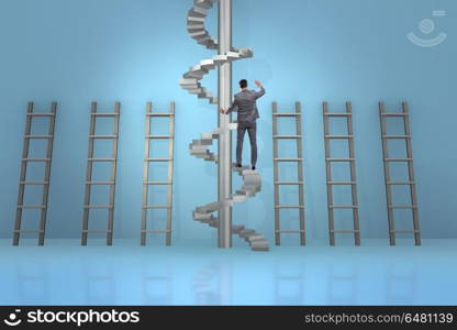 Career progression concept with ladders and staircase