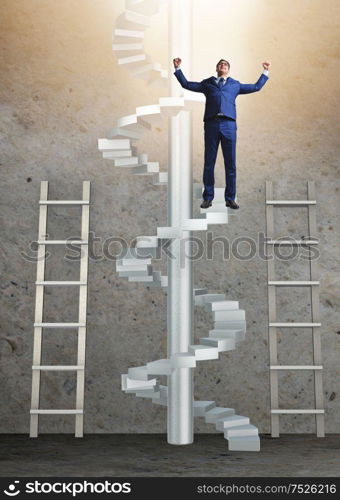 Career progression concept with ladders and staircase. The career progression concept with ladders and staircase