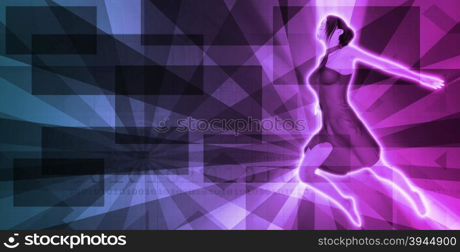 Carefree Woman Jumping as a Abstract Background. Creative Process