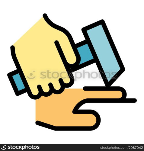 Careless person with hammer icon. Outline careless person with hammer vector icon color flat isolated. Careless person with hammer icon color outline vector