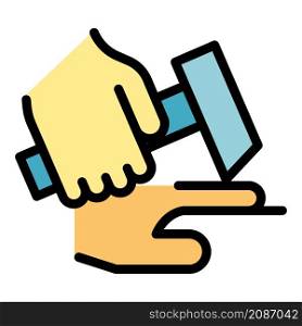 Careless person with hammer icon. Outline careless person with hammer vector icon color flat isolated. Careless person with hammer icon color outline vector