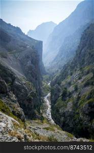 Cares trail - ruta del Cares - in Picos de Europa canyon, Asturias, Spain. Cares trail - ruta del Cares - in Picos de Europa, Asturias, Spain