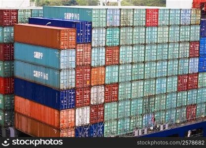 Cargo containers stacked at a commercial dock, Panama Canal, Panama
