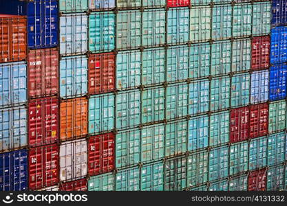 Cargo containers stacked at a commercial dock, Panama Canal, Panama