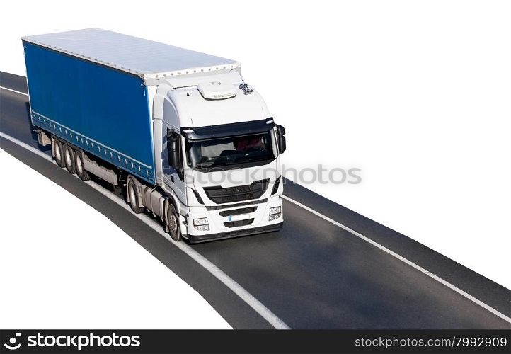 Cargo Delivery Truck. Trailer Truck Isolated on White. truck on road