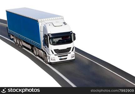 Cargo Delivery Truck. Trailer Truck Isolated on White. truck on road