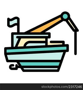 Cargo fishing boat icon. Outline cargo fishing boat vector icon color flat isolated. Cargo fishing boat icon color outline vector