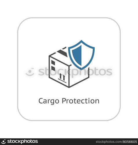 Cargo Protection Icon. Flat Design.. Cargo Protection Icon. Flat Design. Security concept with a cardbox and a shield. Isolated Illustration. App Symbol or UI element.