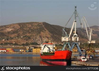Cargo ship anchored in port of Volos,Greece
