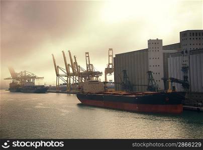 Cargo ship at port.