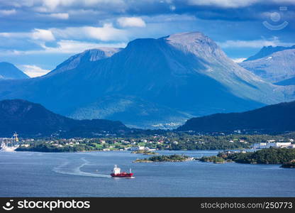 cargo ship in the bay, Norway