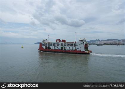 Cargo ship in the Gulf of Penang, Malaysia