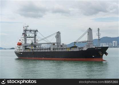 Cargo ship in the Gulf of Penang, Malaysia
