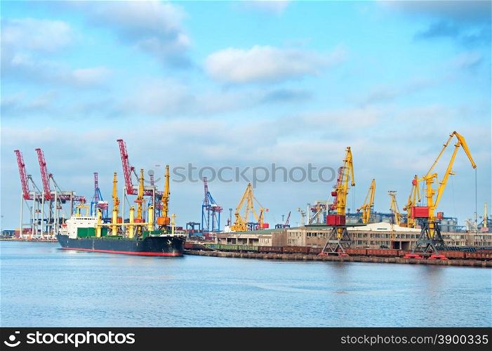 Cargo ship loading in port of Odessa, Ukraine