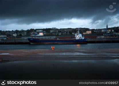 Cargo ship moored in the Port of Cork, Ireland