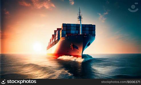 Cargo Ship Sailing In To The Sea.  Generative AI
