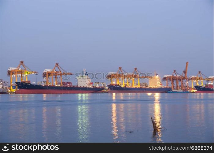 Cargo ship with goods travel thousonds mile docking in bay