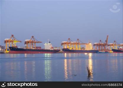 Cargo ship with goods travel thousonds mile docking in bay