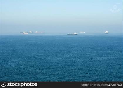 Cargo ships at sea. Gibraltar