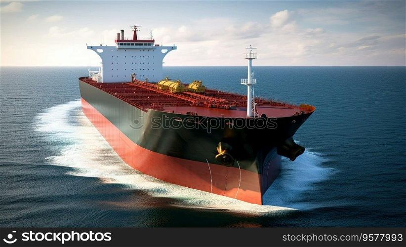 Cargo tanker on the way across the ocean, sea. Export import of goods. Commercial delivery. Water transport industry. AI generated.. Cargo tanker on the way across the ocean, sea. Export import of goods. Commercial delivery. AI generated.