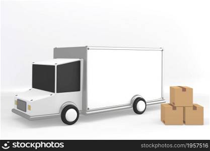 Cargo trucks and export boxes placed on a white background.3D rendering