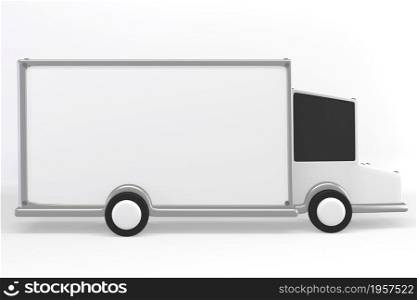 Cargo trucks and export boxes placed on a white background.3D rendering